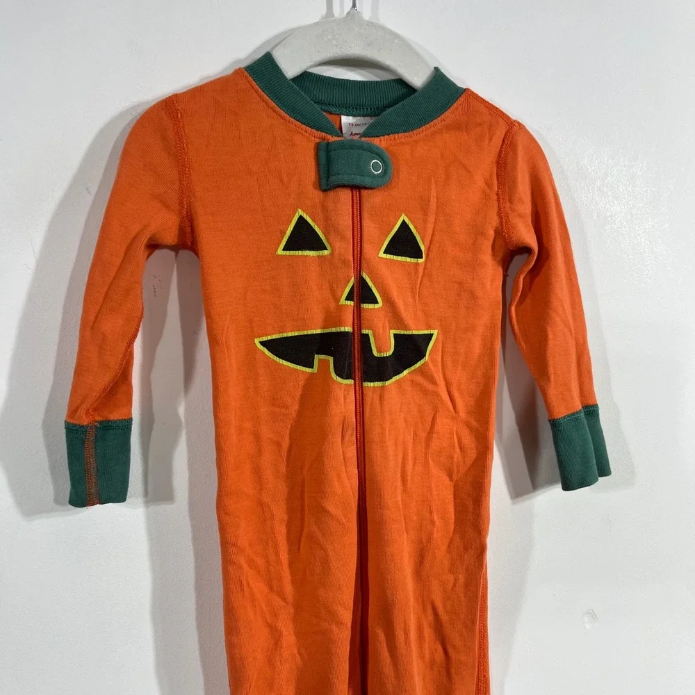 Hanna Andersson Kids Orange Pumpkin Jack-O-Lantern Organic Cotton Sleeper 12-18M